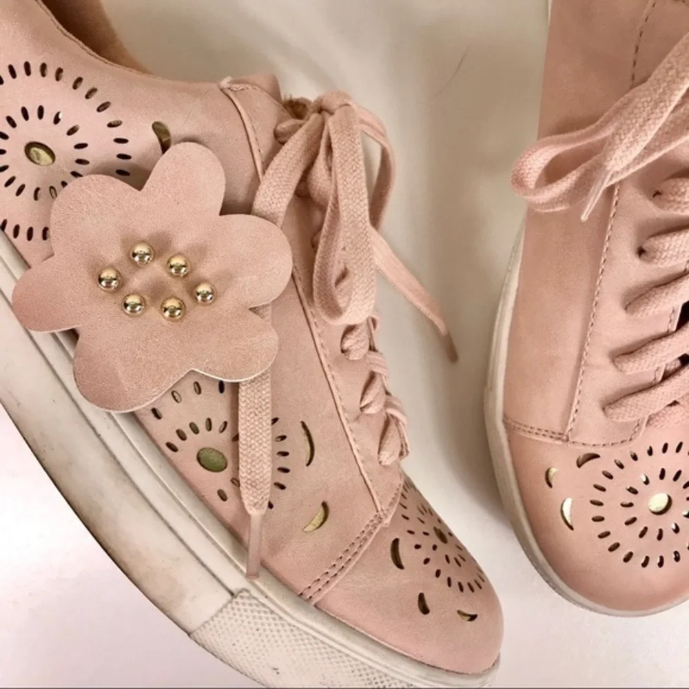 Nanette Lepore Wesley Blush Gold Floral Sneakers